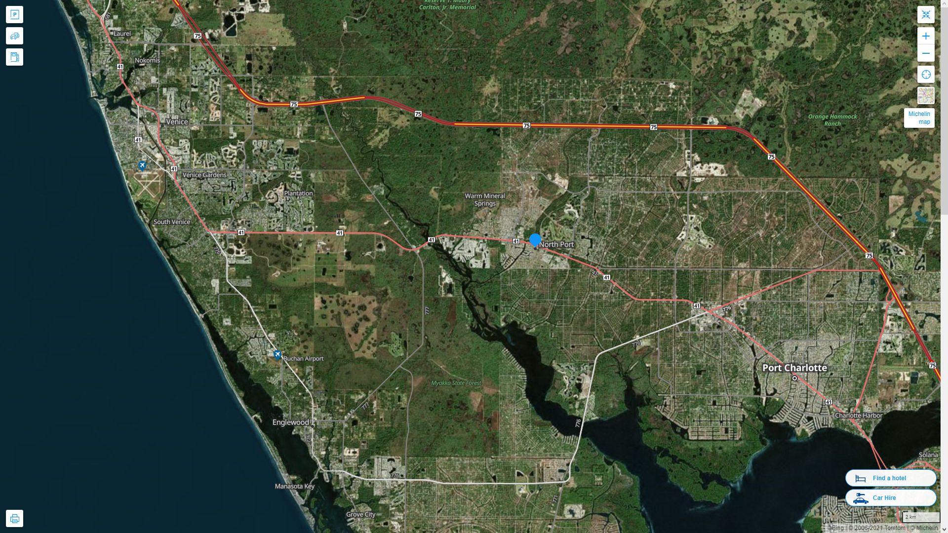 North Port Florida Highway and Road Map with Satellite View